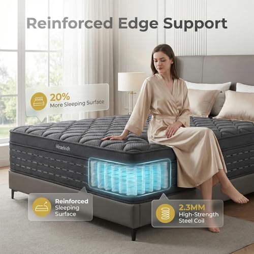 King Size Mattress 14 Inch, Medium Firm Boxed Hybrid Mattress, Cooling Gel Memory Foam & Motion Isolation Pocket Coils, 350lbs+ Edge Support, Fiberglass-Free for Master Room, Family