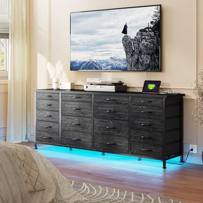 63" W Dresser for Bedroom, 18 Fabric Drawers, LED & Charging, view 3
