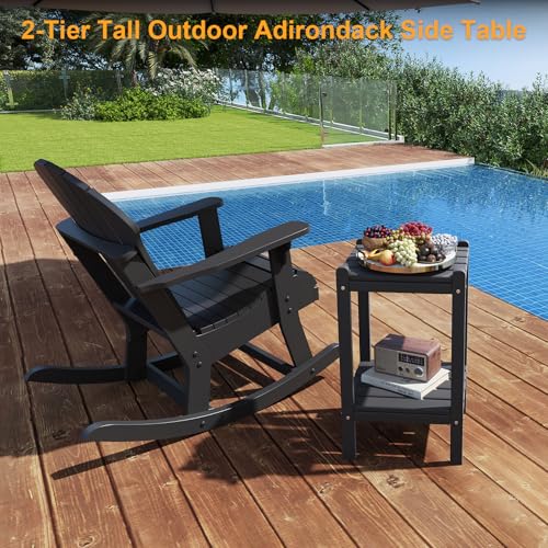 Outdoor Side Table, 26-Inch Tall Adirondack Patio Side Table, All-Weather HDPE Outdoor End Table for Porch Deck Balcony Pool, Easy Maintenance, Black