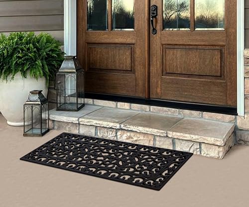 8-LB Heavy Duty Rubber Doormat 18"×48" - Won't Blow Away | Outside Front Door Mat, Mud Dirt Scraper, Non-Slip Drainage Mat for Entryway Patio Garage, All-Weather, 100% Rubber
