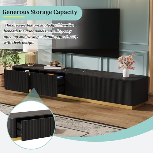 78.7" Black TV Stand for TVs up to 85", Modern Faux Marble Media Console, view 7
