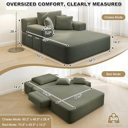 60.2" Oversized Chaise Lounge Chair, Boneless Corduroy Cloud Couch, view 3
