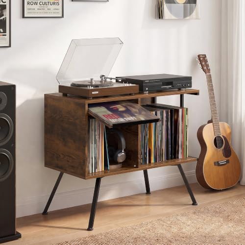 Flip Top Record Player Stand with Vinyl Storage Up to 150 Albums, view 2