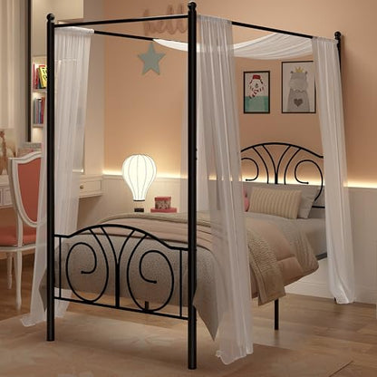 Twin Canopy Bed Frame, Vintage Scrollwork Headboard, Matte Black, view 8
