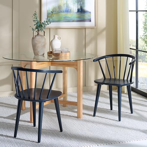 SAFAVIEH Furniture - Blanchard Side Chair Set of 2 - Navy - Solid Wood - Farmhouse Spindle - Ideal for Dining Room, Kitchen, Living Room, 18" Seat Height (AMH8512Q-SET2)