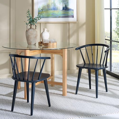 SAFAVIEH Furniture - Blanchard Side Chair Set of 2 - Navy - Solid Wood - Farmhouse Spindle - Ideal for Dining Room, Kitchen, Living Room, 18" Seat Height (AMH8512Q-SET2)