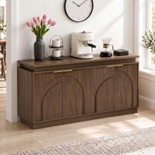 65.7" Sideboard Buffet Cabinet with Arched Fluted Doors,LED Lights, view 8