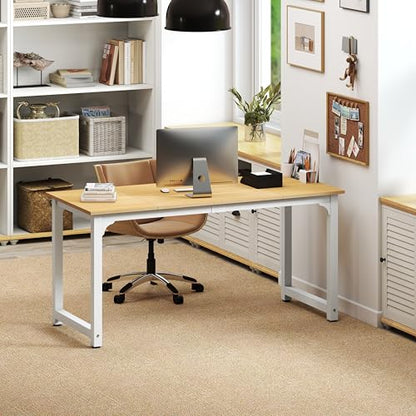 Modern Computer Desk 63 Inch Large Office Desk, Writing Study Table for Home Office Desk Workstation Wide Metal Sturdy Frame Thicker Steel Legs, White