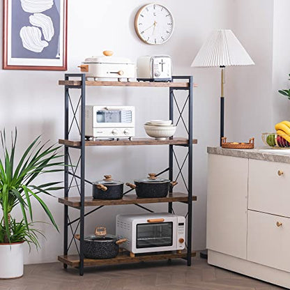 Bookshelf, 4-Tier Industrial Bookcase, Rustic Open Book Shelf, view 7
