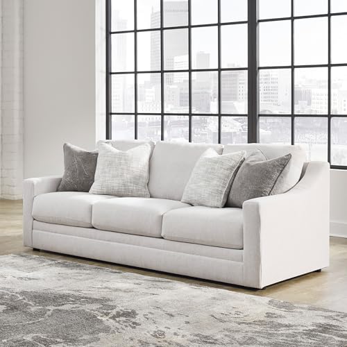 Signature Design by Ashley Maitelynn Sofa, No Assembly Required 88 Inch Contemporary 3 Seater Couch, Sag-Resistant Springless Platform Foundation for Living Room, Light Gray Chalk