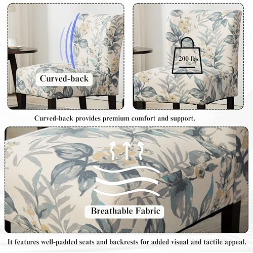 Capa Print abric Armless Contemporary Accent Chair, Blue Leaves
