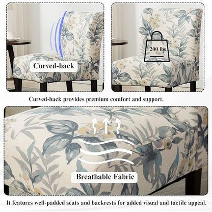 Capa Print abric Armless Contemporary Accent Chair, Blue Leaves