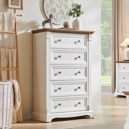 Farmhouse 5 Tall Drawers Dresser for Bedroom, 47" H Wooden Chests, view 2