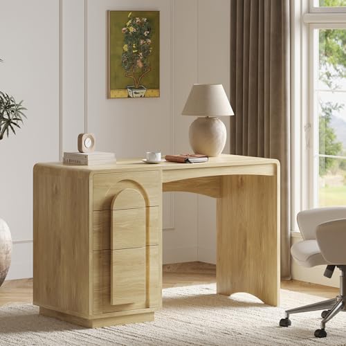 47" Home Office Desk with 3 Drawers, Executive Style, Natural Oak, view 2