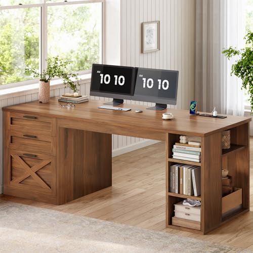 55.1" Farmhouse Executive Office Desk with 3 Drawers for Home Office, view 2