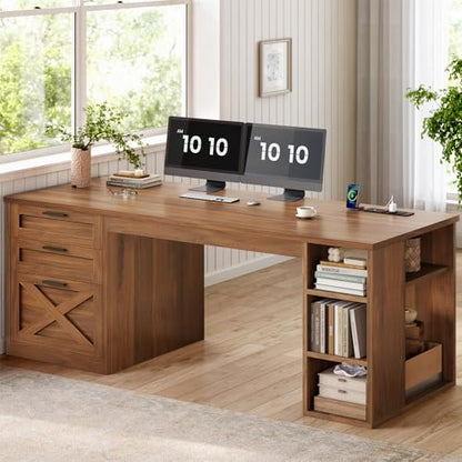 55.1" Farmhouse Executive Office Desk with 3 Drawers for Home Office, view 2