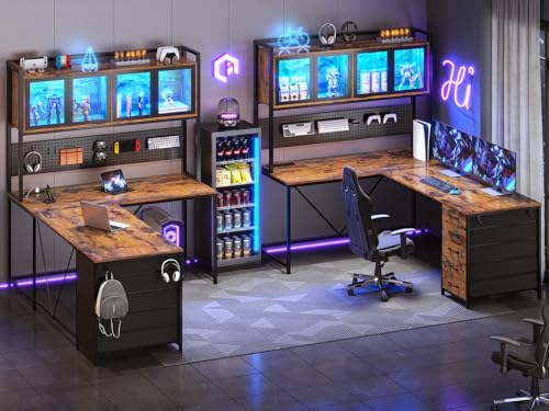 L Shaped Gaming Corner Desk with Drawers, Hutch and Storage Shelves, view 3
