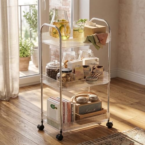 3 Tier Rolling Cart with Lockable Wheels, view 2