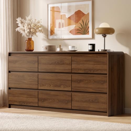 9 Drawer Dresser, 63" Wide Walnut Dresser with Soft-Close Drawers, view 3