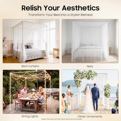 Canopy Bed Frame Post Queen Size, Stainless Steel Poles for Bedroom Decor, view 7