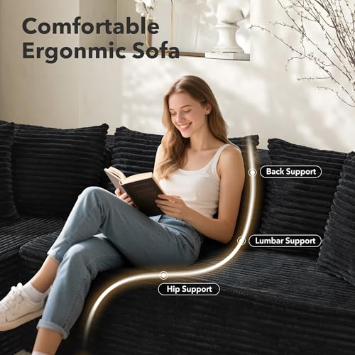 Modular Sectional Sofa Cloud Sectional Couch, 106" Comfy L Shaped Black Couches for Living Room,Oversized Sofa Sleeper with Deep Seat, No Assembly Required