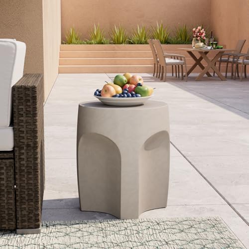 Grey drum shaped concrete outdoor side table, view 2