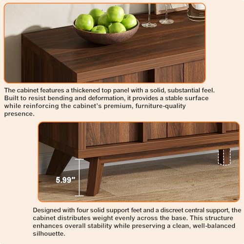 59" Sideboard Buffet Cabinet with Storage, Modern Credenza, Brown, view 7