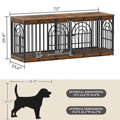 72" Wooden Double Dog Crate Furniture for 1-2 Dogs, view 3