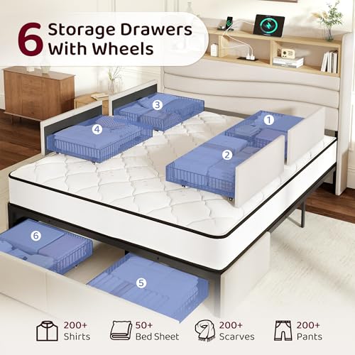 King Size Bed Frame with 6 Storage Drawers, view 6