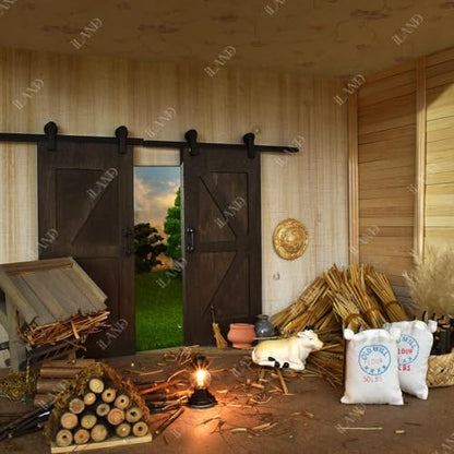 Dollhouse Door on 1/12 Scale, Wooden Double Sliding Mini Doors w/Metal Rods, Realistic Miniature Building Supplies, Miniature Decor of Dollhouse Furniture and Doll House Accessories