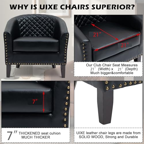 PU Leather Accent Chair, Barrel Club Chair Modern Upholstered Armchair for Living Room, Comfy Nailed Trim Arm Chair Bedroom Reading Seat, Black