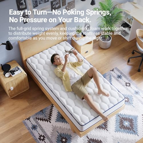 6 Inch Twin Mattress for Fresh Sleep, Twin Size Mattresses with Innerspring for Pressure Relief, Bonnell Coil Hybrid Mattresses Breathable Cover CertiPUR-US Certified Bed Mattress in a Box
