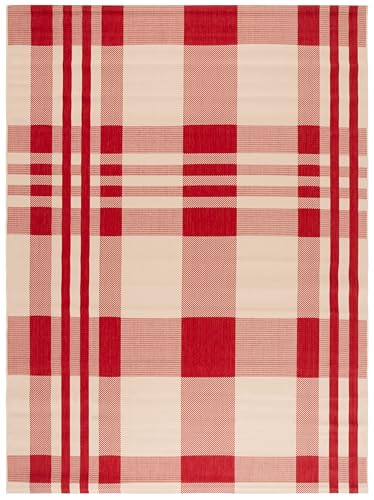 SAFAVIEH Courtyard Collection 8' x 10' Red/Bone CY6201 Plaid Indoor/ Outdoor Patio Backyard Mudroom Area Rug