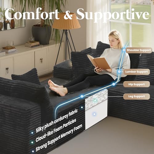 139'' U Shaped Sectional Couches for Living Room, 8 Seater Faux Fur Modular Boneless Cloud Sofa with Chaise Lounges, 4-in-1 Flexible Combination Deep Seat Corner Large Couch,No Assembly Black