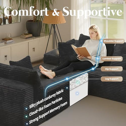 139'' U Shaped Sectional Couches for Living Room, 8 Seater Faux Fur Modular Boneless Cloud Sofa with Chaise Lounges, 4-in-1 Flexible Combination Deep Seat Corner Large Couch,No Assembly Black