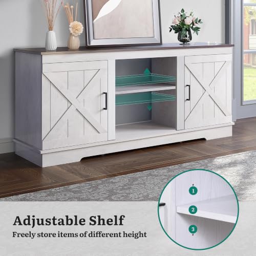 Farmhouse TV Stand with Double Barn Doors, Living Room, Grey White, view 6