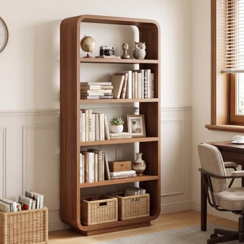 5-Tier Bookshelf, 71" Tall Bookcase, Open Display Shelves, Walnut, view 2