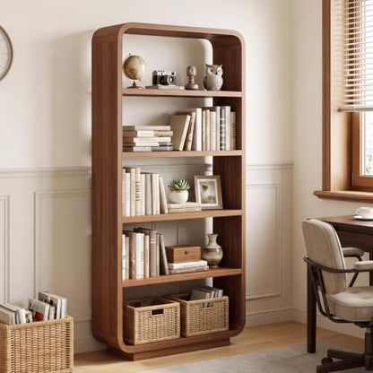5-Tier Bookshelf, 71" Tall Bookcase, Open Display Shelves, Walnut, view 2