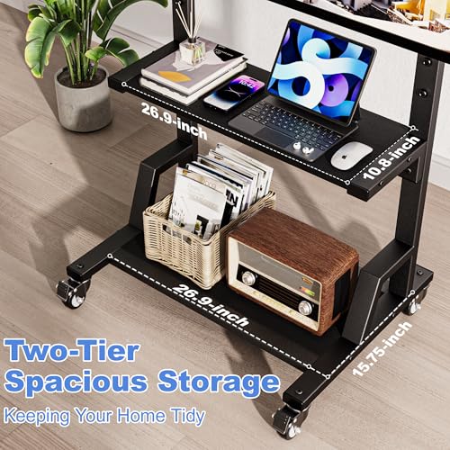Outdoor TV Stand with Storage for 32–75 Inch TVs, Max VESA 600×400 mm, Supports 150 lbs, Height Adjustable Mobile Cart with Locking Wheels, Rolling TV Stand for Home Office Outdoor(Black)