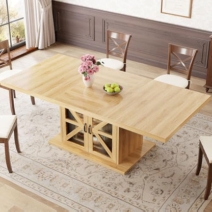Dining Table for 4-6, Modern Wood Dining Room Table, Farmhouse Rectangular Kitchen Table with Storage & Fridge Space, Large Rustic Eating Dinner Tables for Kitchen, Living Room, Oak, 63 Inch