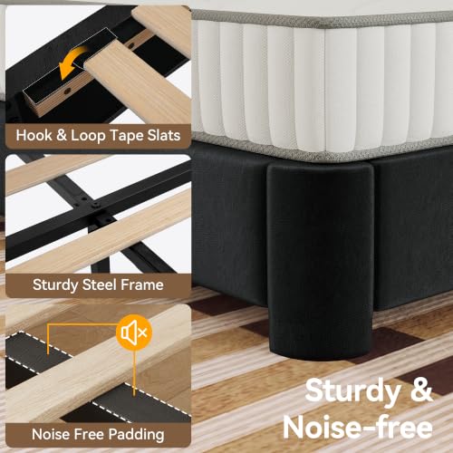 Queen Size Platform Bed Frame with Velvet Upholstered Headboard, view 7