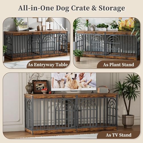 72" Wooden Double Dog Crate Furniture for 1-2 Dogs, view 7
