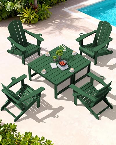 HDPE Outdoor Coffee Table with Umbrella Hole, Green