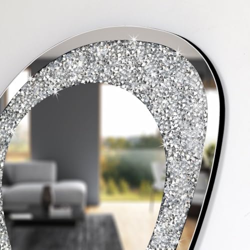 Modern Irregular Shaped Wall Mirror – 32x23.5 Inch Decorative Oval Diamond Decor Mirror for Living Room, Bedroom, Bathroom, Entryway