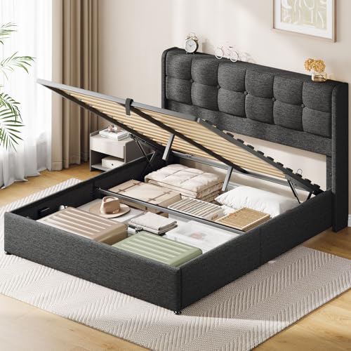 Lift Up Queen Size Bed Frame with Storage, view 2