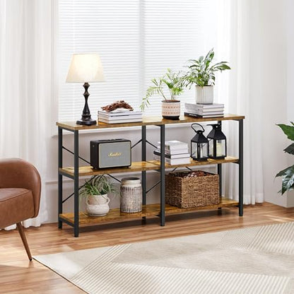 Yaheetech TV Stand for TV up to 65 Inch, 55 Inch Media Console Table with 3-Tier Storage Shelves for Living Room, Entertainment Center with Metal Frame, Rustic Brown