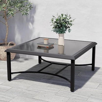 Outdoor Glass Coffee Table,Outdoor Furniture Coffee,Patio Garden Furniture Multi-Functional Tea Table with Tempered Glass Top, for Conversation-Square (Tea Table with Glass Top)