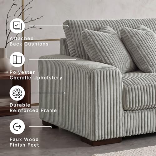 Signature Design by Ashley Lindyn 2-Piece Sectional Sofa, Plush Deep Seat Corduroy Velvet Upholstery, Symmetrical Sectional Couch with Throw Pillows for Cozy Living Rooms, Fog Gray, 98"W