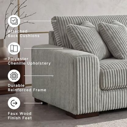 Signature Design by Ashley Lindyn 2-Piece Sectional Sofa, Plush Deep Seat Corduroy Velvet Upholstery, Symmetrical Sectional Couch with Throw Pillows for Cozy Living Rooms, Fog Gray, 98"W