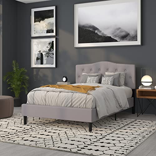 Cambridge Tufted Upholstered Full Size Headboard in Light Gray Fabric